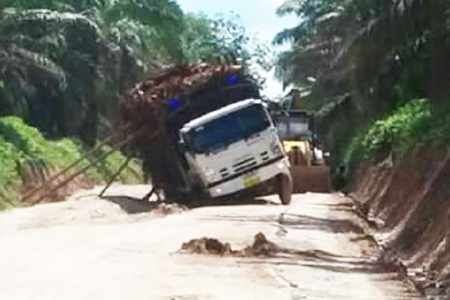 Truk PT Musi Hutan Persada Diduga Over Load, Jalan Simpang Raja Rusak