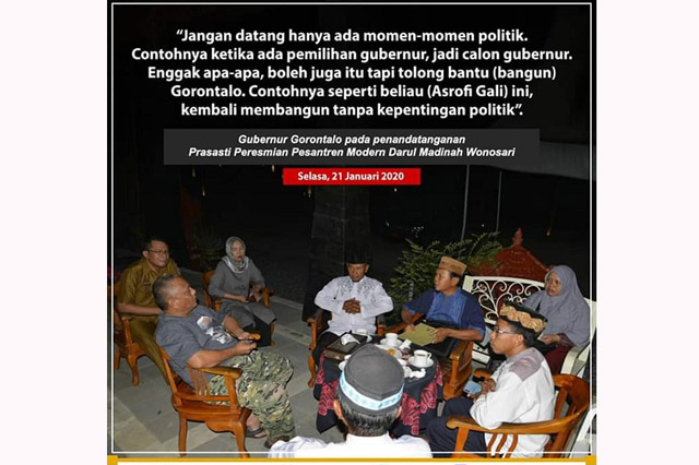 Gubernur Gorontalo Tandatangani Prasasti Pondok Pesantren Modern Darul Madinah Wonosari